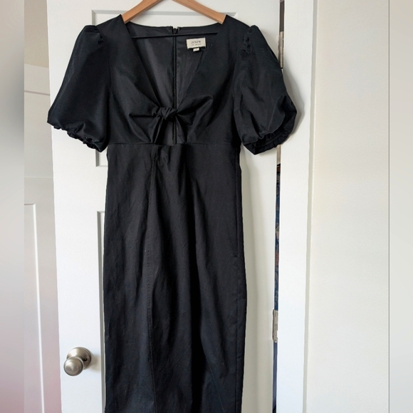 J. Crew Cutout Puff-sleeve Black Dress Cotton twill 8 Medium Sheath Keyhole - Picture 3 of 7